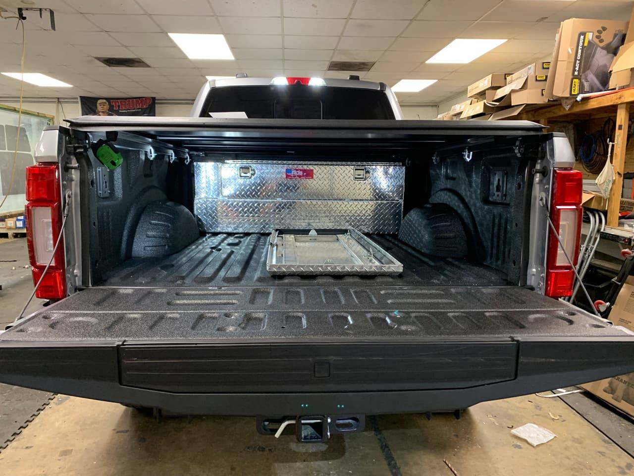 LED lighting installed in a truck bed alongside a tool box
